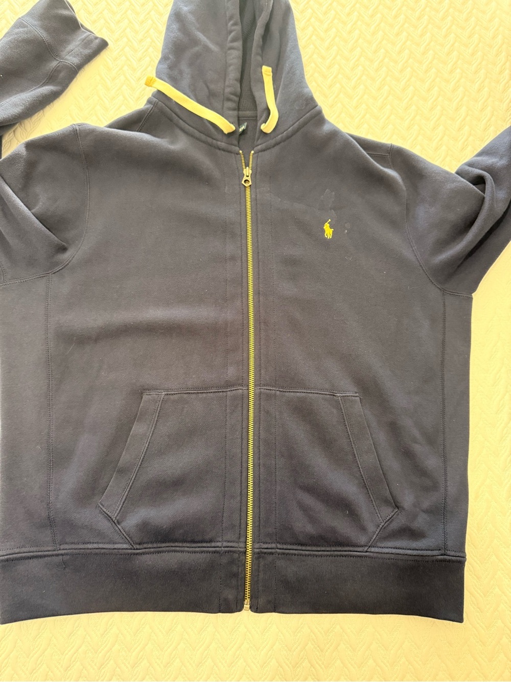 Ralph Lauren Navy Zip-Up Hoodie with Yellow Trim